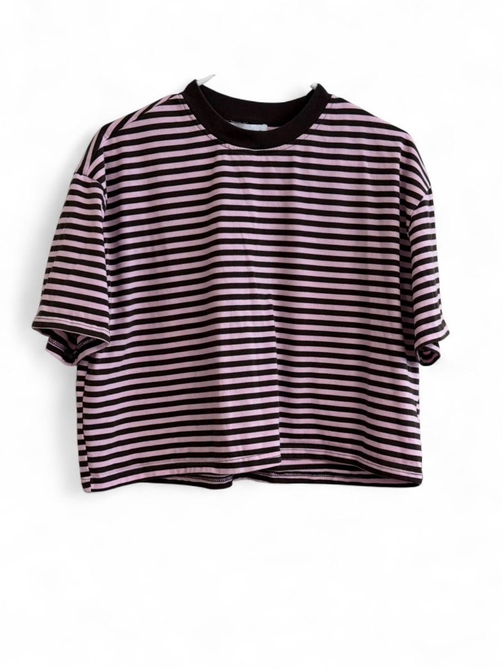 Striped Pink & Black Short Sleeve Crew Tee